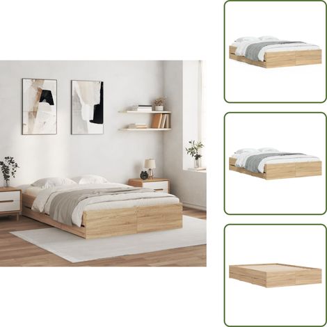 Cadre de lit avec tiroirs sans matelas chêne sonoma 120x190 cm - Cadre De Lit - Lit Double - Tiroir Lit - Lit Design - Lit Moderne (1/5)