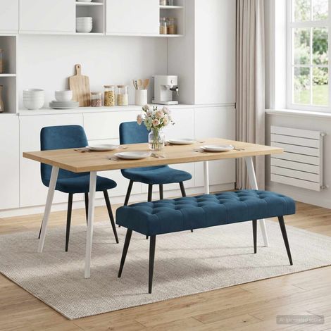 vidaXL Panchina con bottoni imbottiti Blu 110 x 40 x 46 cm Velluto