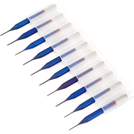 10 Stück Hartmetall-Kegelfräser, blau beschichtete Wolframkarbid-Senkbohrer für SCM-Leiterplattengravurmaschinen (0,6 mm) (1/5)