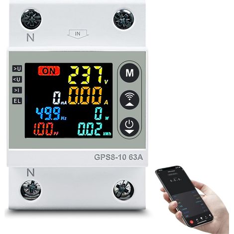 63A Disjoncteur Différentiel WiFi Interrupteur Protecteur de surtension Compteur d'énergie Intelligent avec Protection Contre Les surtensions et Les sous-tensions 220V (1/5)