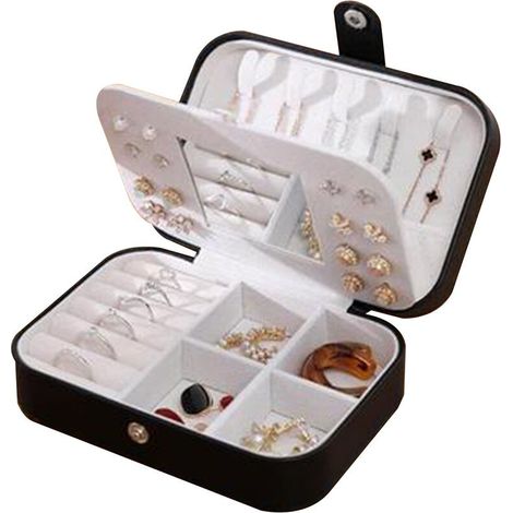 Boîte à bijoux de voyage, boîte à bijoux portable avec miroir, boîte à bijoux pour colliers, bracelets, bagues, boucles d'oreilles, blanc (1/5)