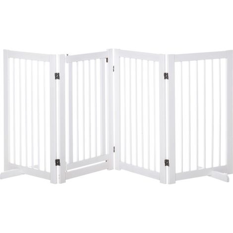Barrière pour chien 4 panneaux autoportante-porte pliante inclu-convient couloir-escalier-bois-220x36x91(cm) (1/5)