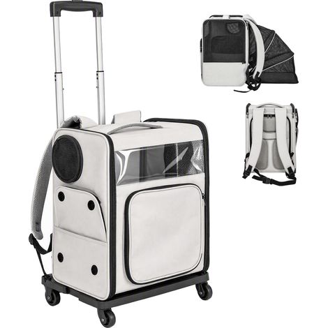 Sac de transport pour chat 2-en-1 à roulettes. pliable. extensible. ventilé. soutien lombaire. respirant. 34x28x43cm. gris. confort et praticité (1/5)
