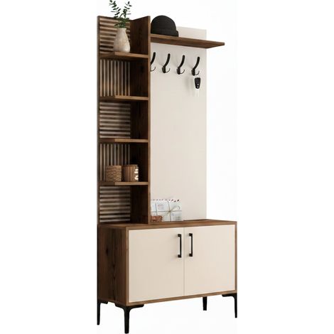 Mobile da Ingresso Loredana, 4 Ripiani, Appendiabiti, 2 Ante, 90x35x200h cm Marrone Noce