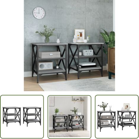 The Living Store Beistelltische 2 Stk. Grau Sonoma 40x42x50 cm Holzwerkstoff - Industrieller Stil - Beistelltisch - Wohnzimmerstil - Grau - Holzwerkstoff (1/5)