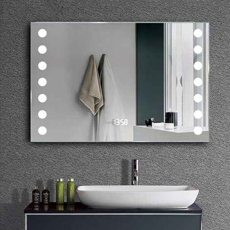 LED Illuminated Anti-fog Wall Mounted Mirror Touch Control Switch with Shaver Socket, 800x600MM (1/5)