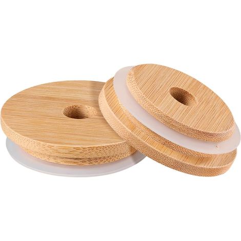 Lot de 2 couvercles pour bocaux Mason large ouverture (70 mm) avec joint hermétique et trou pour paille