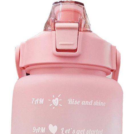 Auslaufsichere Wasserflasche mit Strohhalm, mattierter Farbverlauf, Ein-Knopf-Öffnung, Sport-Wasserflasche mit Griff, transparente Skala, 2000 ml, rosa. (1/5)