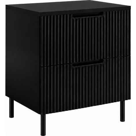 Meuble de Salle de Bain sous Vasque avec Plan, 2 Tiroirs à Fermeture Douce, Façade Cannelée MDF 16 mm, Noir + Plan Marbre Black Royal, Poignées Fraisées, Pieds Noirs, 60 x 46 x 73,6 cm (1/5)