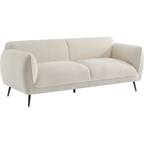 sweeek - 3-Sitzer-Sofa mit cremefarbenem Bouclé-Bezug und Metallbeinen