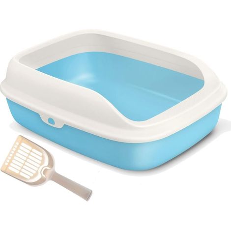 1 Bac à litière, plastique, bord amovible, rectangulaire, coins ovales, pour chatons et grands chats (1/5)