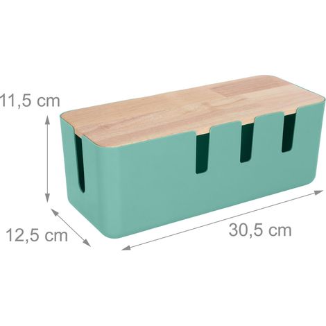 Caja organizadora de cables elegante para escritorio y salón 11,5 x 30,5 x 12,5 cm de madera natural 130011882