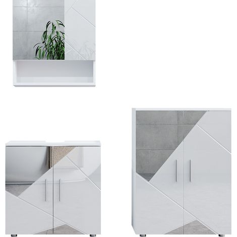 Conjunto de muebles de baño Irma, Blanco, 3 piezas, con mueble bajo 60 cm, Vicco