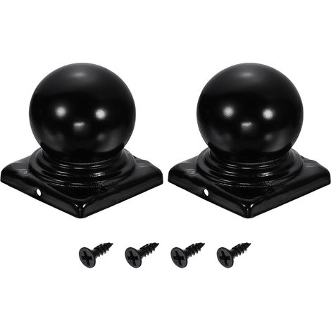 2Pcs Capuchons Pour Poteaux De Clôture, 80mm/3.15-inch Carré Imperméable Boule Supérieure Dôme Couverture En Fer Pour Poteaux Avec Vis Métal Extérieur Bois Clôture. (1/5)