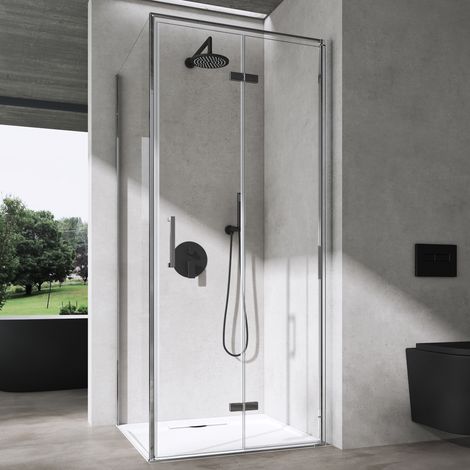 doporro Eck-Duschkabine 70x80x195cm Eckdusche Chrom Duschabtrennung mit Falttür ESG-Sicherheitsglas Klarglas mit Nano-Beschichtung Ravenna37 (1/5)