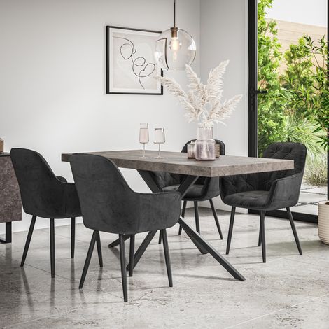 Donni Dining Table And Chairs - Grey Table Top w Black Legs + Anika Velvet Dining Chair Set Of 4 (Black) (1/5)