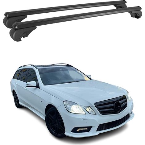 OMAC Aluminium Dachträger Querträger für Mercedes E Klasse S212 Kombi 2010-2016 – TÜV / DIN 75302:2019 – Abschließbar – Max. 75 kg – 2 Stangen Schwarz (1/5)