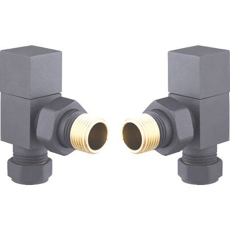 Heatwave Square Basalt Grey Angled Radiator Valves Pair (1/2)