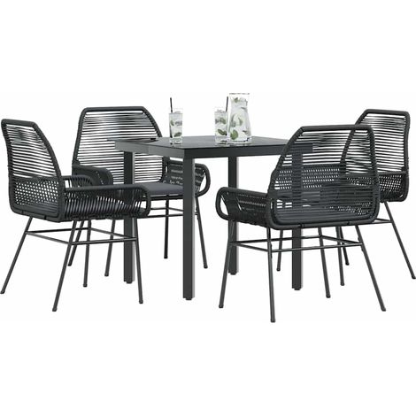 Juego de comedor jardín 5 piezas cojines ratán sintético negro vidaXL (1/5)