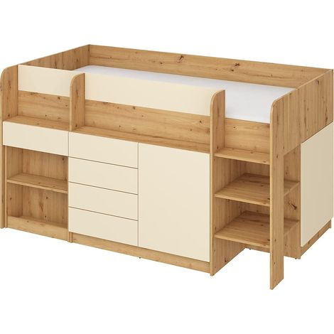 LETTO MOBILE CASSETTIERA CON SCRITTOIO SMILE P 204x 112x112cm LATO DESTRO ROVERE CREMA (1/5)
