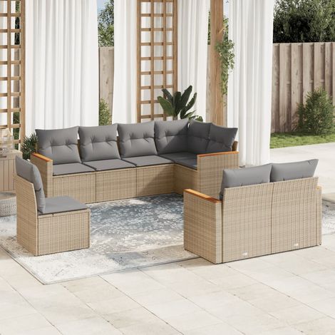 8-tlg. Garten-Sofagarnitur mit Kissen Beige Poly Rattan (1/3)