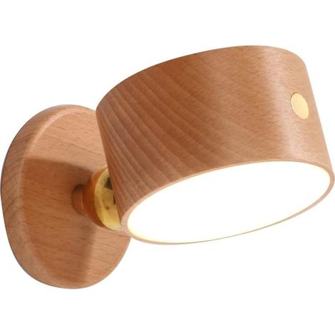 1 Set 360 Grad drehbare wiederaufladbare Nachttischlampe mit Holzmaserung und Anschluss