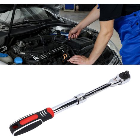 Clé à cliquet 3/8 po à 72 dents avec poignée extensible et tête flexible, à dégagement rapide et réglable à 80°. (1/5)