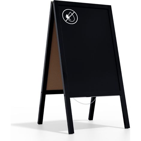 Chevalet Stop Trottoir avec Cadre en Bois Laqué Noir 118x61cm, Chevalet Publicitaire