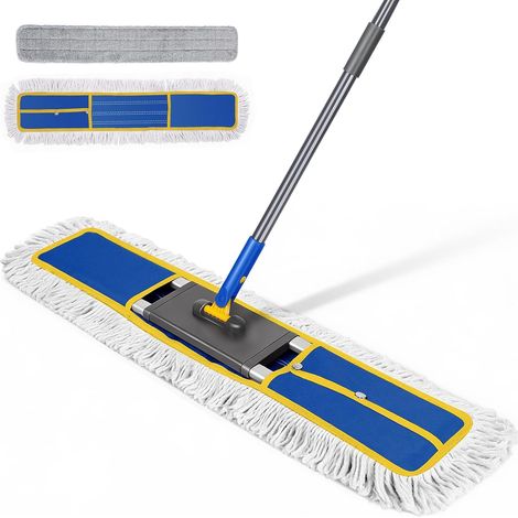Balai Serpillère, 90cm Grande Balai Plat avec Manche Téléscopique, Coton Serpillere Professionnel avec 2 Microfibre Tampons pour Centre Commercial, Hôtel, Bureau, Garage (1/5)