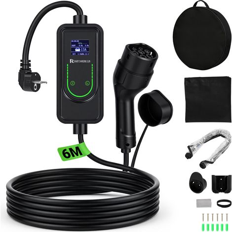 Jiubiaz Caricatore auto elettrica Tipo 2 3,5 kW 230 V, 6–16 A, cavo 6 m, spina Schuko, portatile, IP66 con memoria per veicolo EV (1/5)