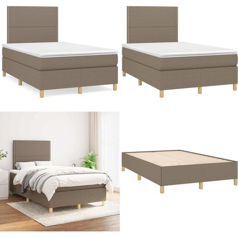 Sommier à lattes de lit avec matelas taupe 120x190 cm tissu - Lit Tapissier - Lit Double - Matelas Ressorts Ensachés - Literie - Chambre À Coucher - Home & Living (1/5)