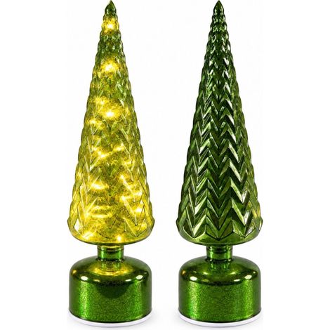 Alberi luminosi in vetro con neve girevole 2 pezzi 37 cm (1/5)