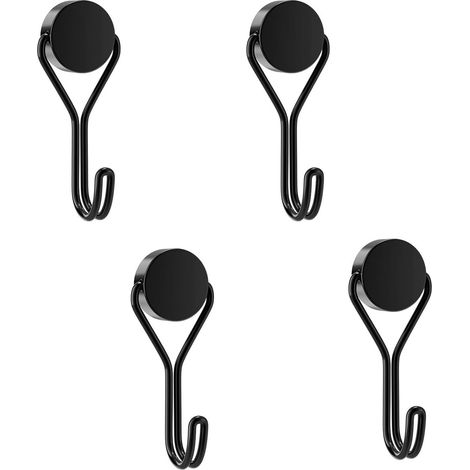Juego de 4 ganchos magnéticos extrafuertes, ganchos magnéticos potentes de 16 mm, ganchos de neodimio para nevera, cocina y oficina - Negro