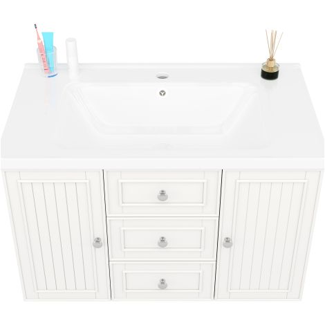 Meuble sous vasque 78,5x46x46,8 cm blanc avec lavabo 3 tiroirs (1/5)