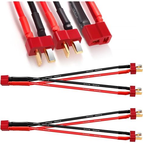 2 Pièces T Plug Câble de Connecteur de Batterie Parallèle, Deans T Câble Adaptateur de Câble Parallèle 1 Femelle à 2 Mâle16AWG, Connecteur Parallèle Fiche Deans T, pour RC Lipo (1/5)