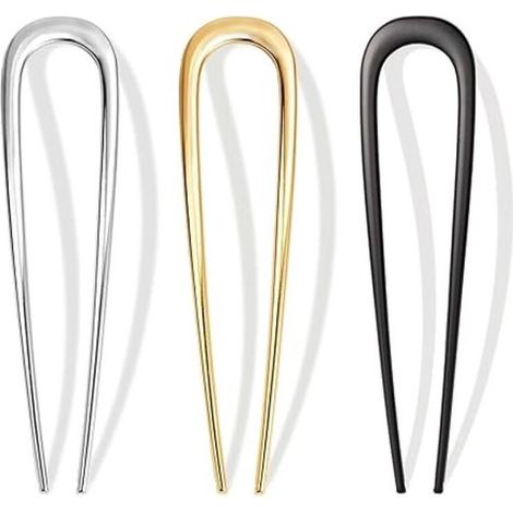 Épingle à cheveux en U - 3 pièces - Pince à cheveux - Métal - Grandes pinces à cheveux en U - Accessoires à cheveux - Élégantes épingles à chignon relevé - Bâtons à cheveux relevés - Pour femmes - 14c (1/5)