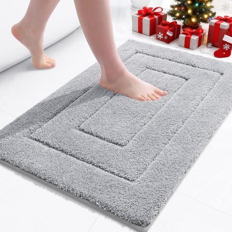 Tapis de bain en microfibre douce et absorbante, mesurant 61 cm x 41 cm, antidérapant, lavable et séchable en machine, gris. (1/5)