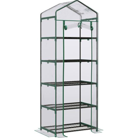 5 Tier Mini Greenhouse with Reinforced Cover,Walk-in Garden Grow House,Roll Up Door and Shelves,69 x 49 x 193cm,Green
