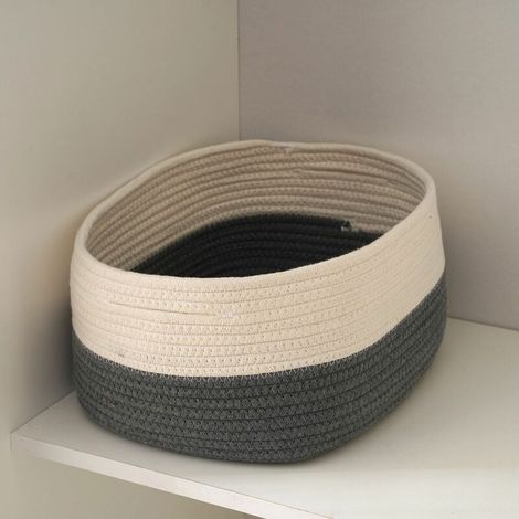 3er-Set Regalkörbe aus Baumwollseil, dekorativer Schrankkorb, Aufbewahrungskörbe fürs Badezimmer (weiß-grau), 35 x 28 x 20 cm, FLITI (1/4)