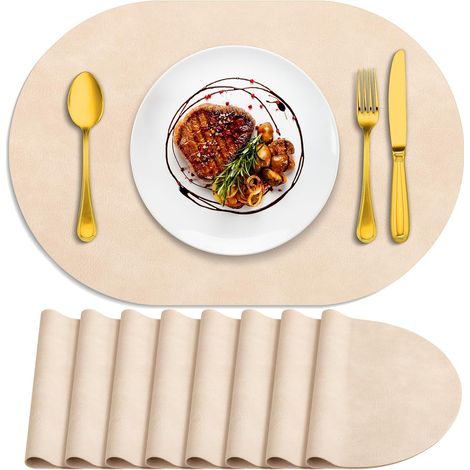 Lot de 8 sets de table ovales résistants à la chaleur, lavables, 30,5 x 43,2 cm, imperméables et faciles à nettoyer pour cuisine, salle à manger, beige'Beige 8Pcs, 12" x 17"'Beige'8Pcs, 12" x 17"