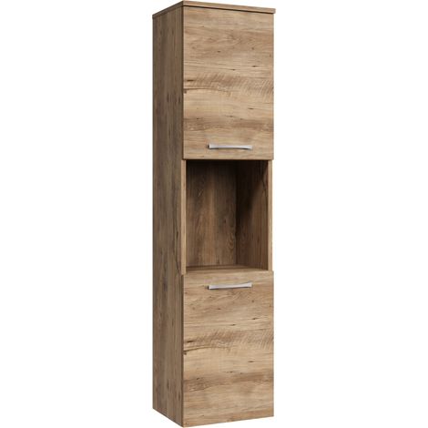 Badplaats – Colonne de salle de bain 131 cm en chêne – Meuble haut avec compartiment ouvert – Facile à monter – Panneau de particules