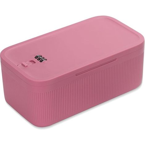 Kleine, abschließbare Box – Aufbewahrungsbox mit Zahlenschloss – Tragbarer Safe für Medikamente, Handy und Snacks – Mini-Kühlschrank-Tresor – Für Büro und Reisen – 23,5 x 12,7 x 9,2 cm – Rosa