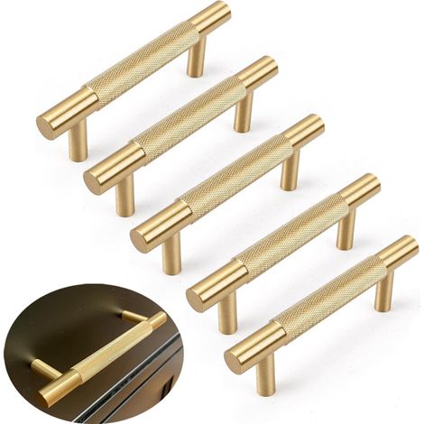 Poignée carrée (5 pièces) - Poignée de cuisine - Poignée de penderie - Poignée de meuble - Poignée d'armoire - Alliage d'aluminium - Entraxe 128 mm - Doré (1/4)