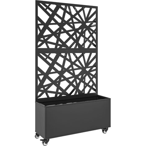 Jardinière avec brise-vue et roulettes 90x30x160 cm métal noir, bac fleurs mobile jardin terrasse extérieur (1/5)