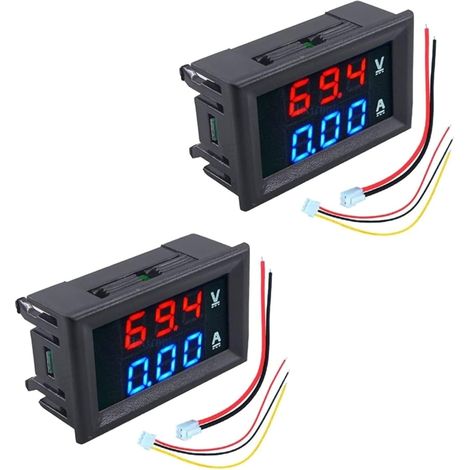 2PCS 0.28" Voltmètre Numérique Ampèremètre DC 0100V 10A Double Panneau D'affichage LED 3 Bits Amp Tension Courant Volt Ampèremètre Testeur (Rouge-Bleu) (1/5)