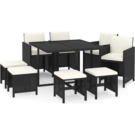 vidaXL Set da Pranzo da Giardino 9 pz con Cuscini Nero in
