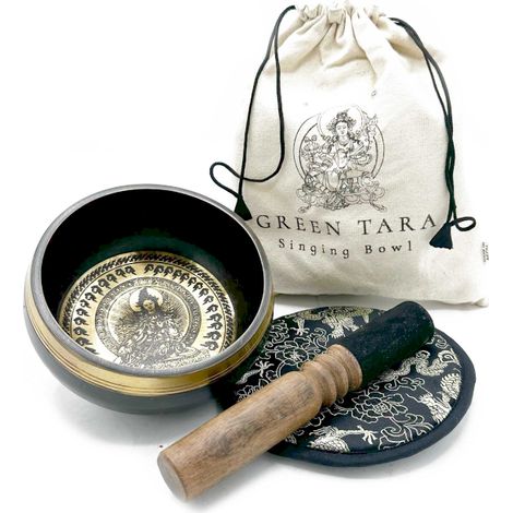 Coffret Cadeau Bol Chantant Battu et Gravé à la Main - 14 cm - Tara Verte- Vendu par 1