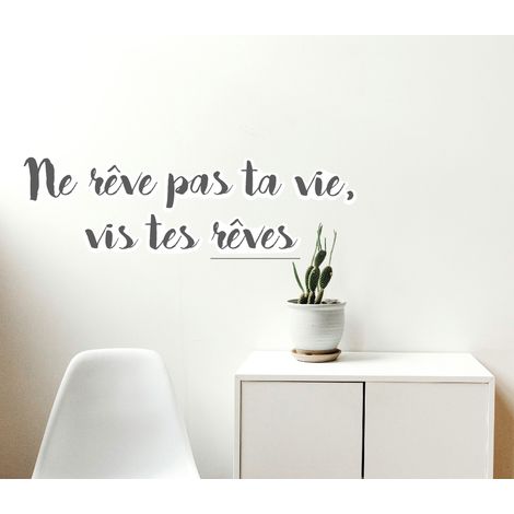 Sticker décoratif, citation ne rêve pas ta vie vis tes rêves, 68 cm X 24 cm (1/3)