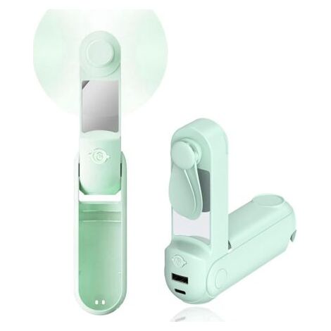 Mini Ventilateur Portatif 5-en-1, Silencieux et Rechargeable par USB, Powerbank 2200 mAh, Autonomie Max 12-48H, Écran LED, Avec Chargeur Portable, Pour Femme et Fille (Vert) (1/5)