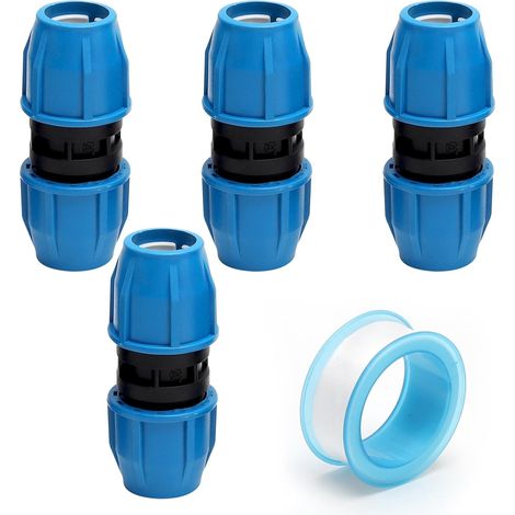 4-Piece 25mm Garden Hose Connector, 25mm PE Fitting, 180 Degree Clamp Fittings for PE80 and PE100, for Indoor and Outdoor Installations (1/5)